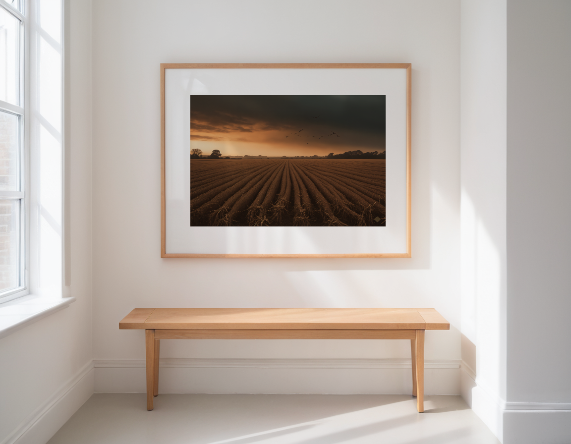 Swallows Over Stubble previewed in a real room