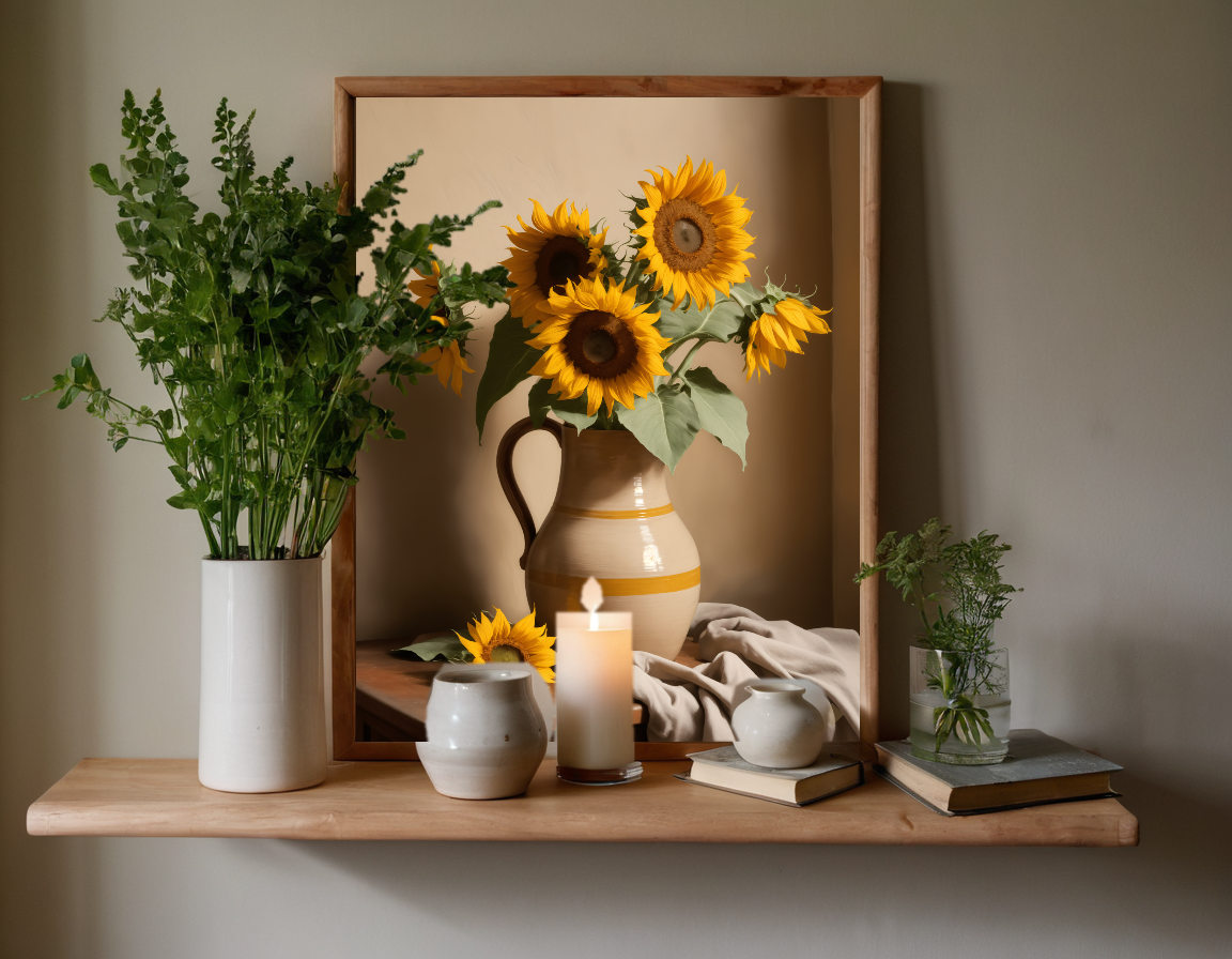 Sunflowers in a Jug previewed in a real room