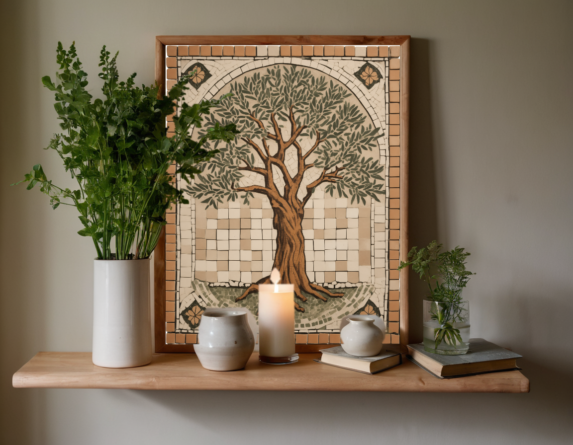 Mosaic Olive Tree previewed in a real room