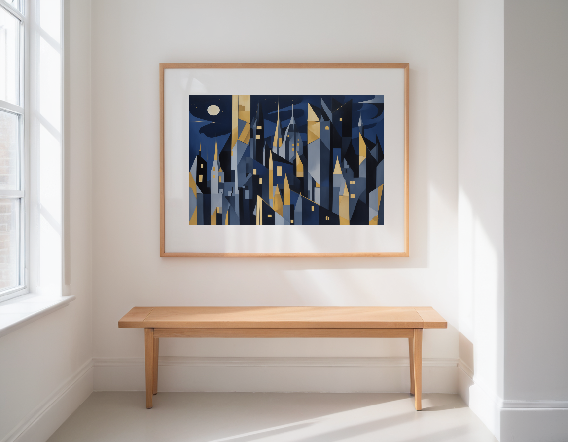 Cubist Night City previewed in a real room