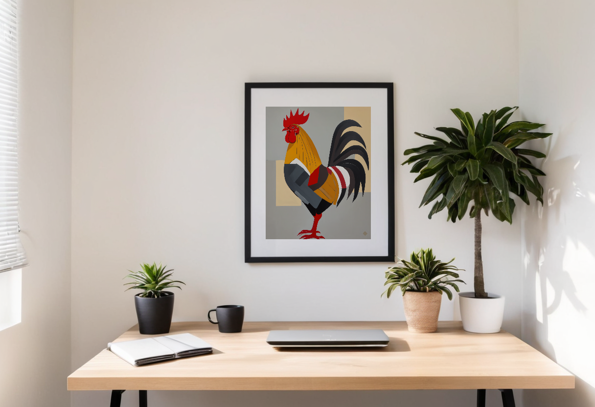 Cubist Rooster previewed in a real room