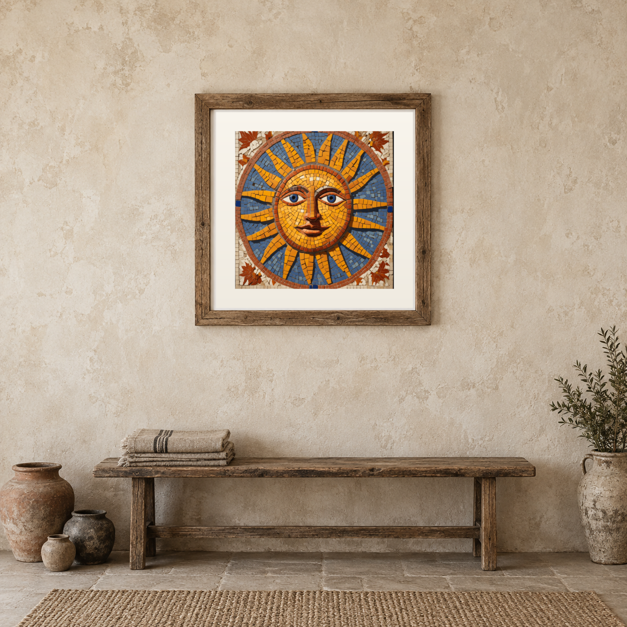 Mosaic Sun Face previewed in a real room