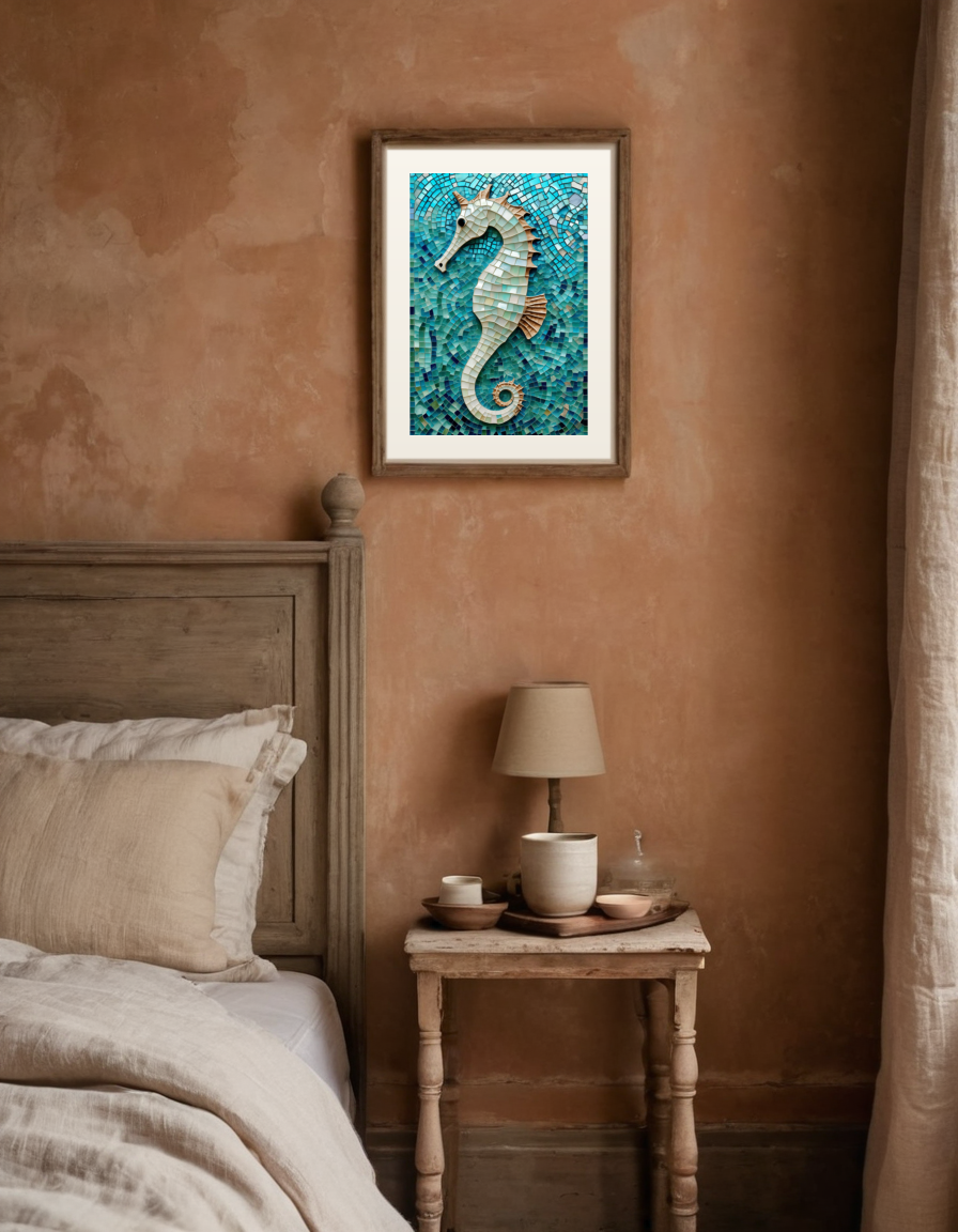 Mosaic Seahorse previewed in a real room