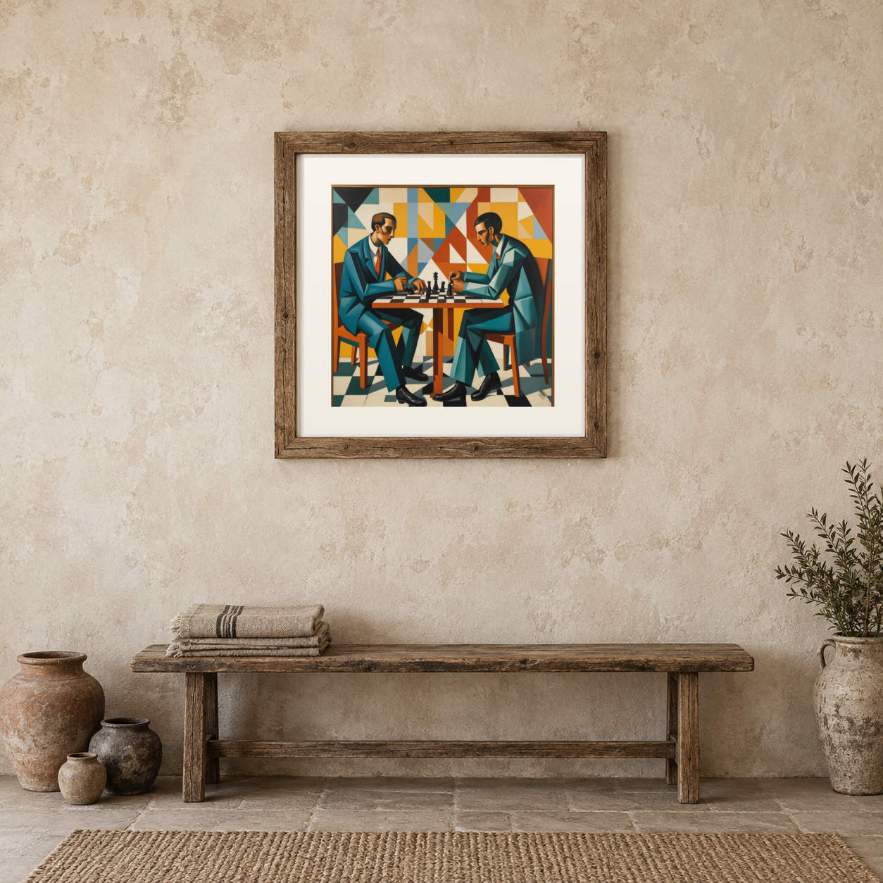 Cubist Chess Players previewed in a real room