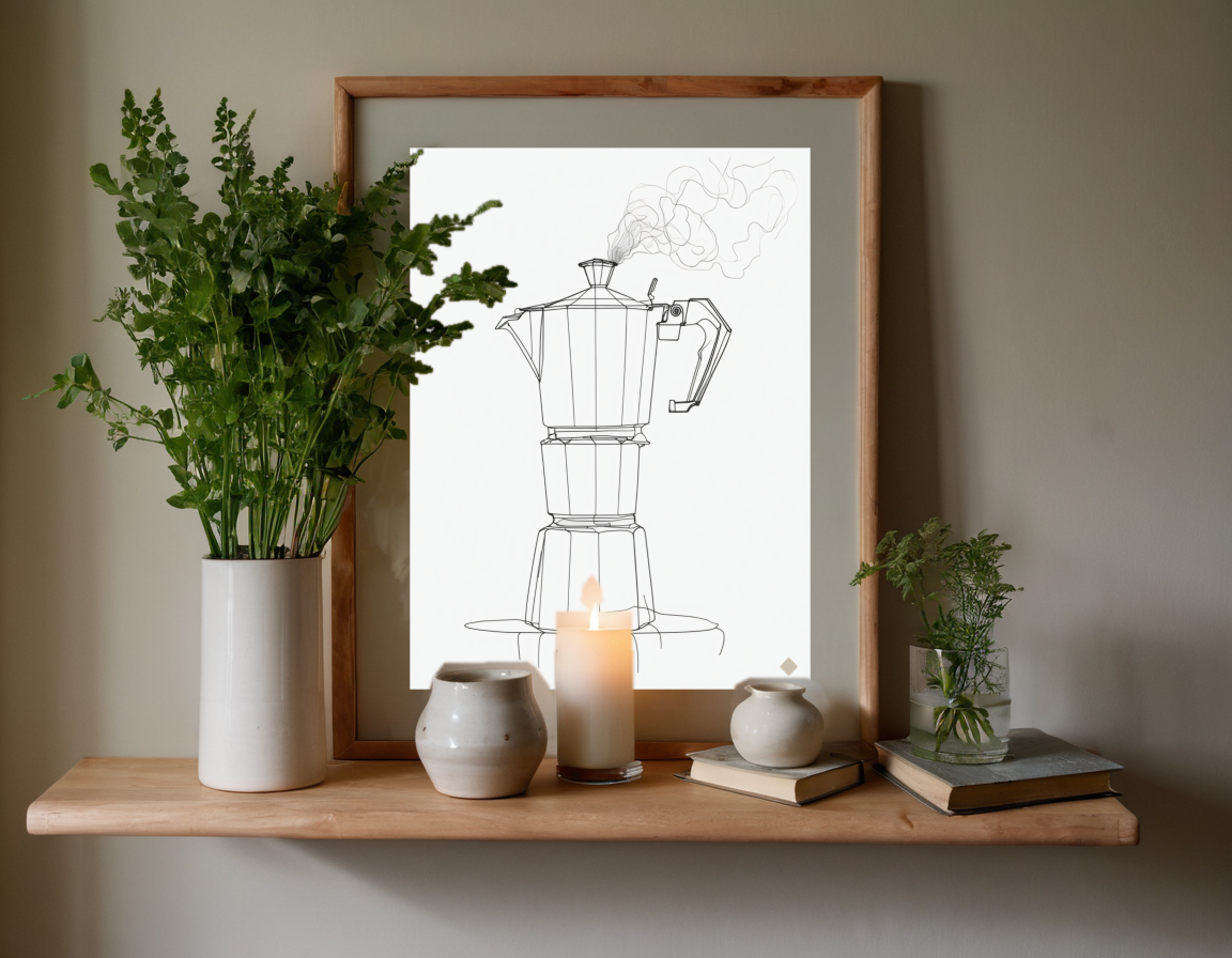 One Line Moka Pot previewed in a real room