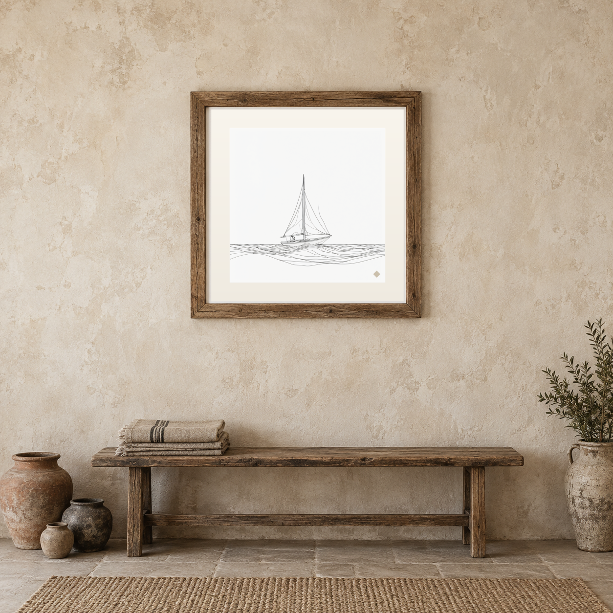 One Line Sailboat previewed in a real room
