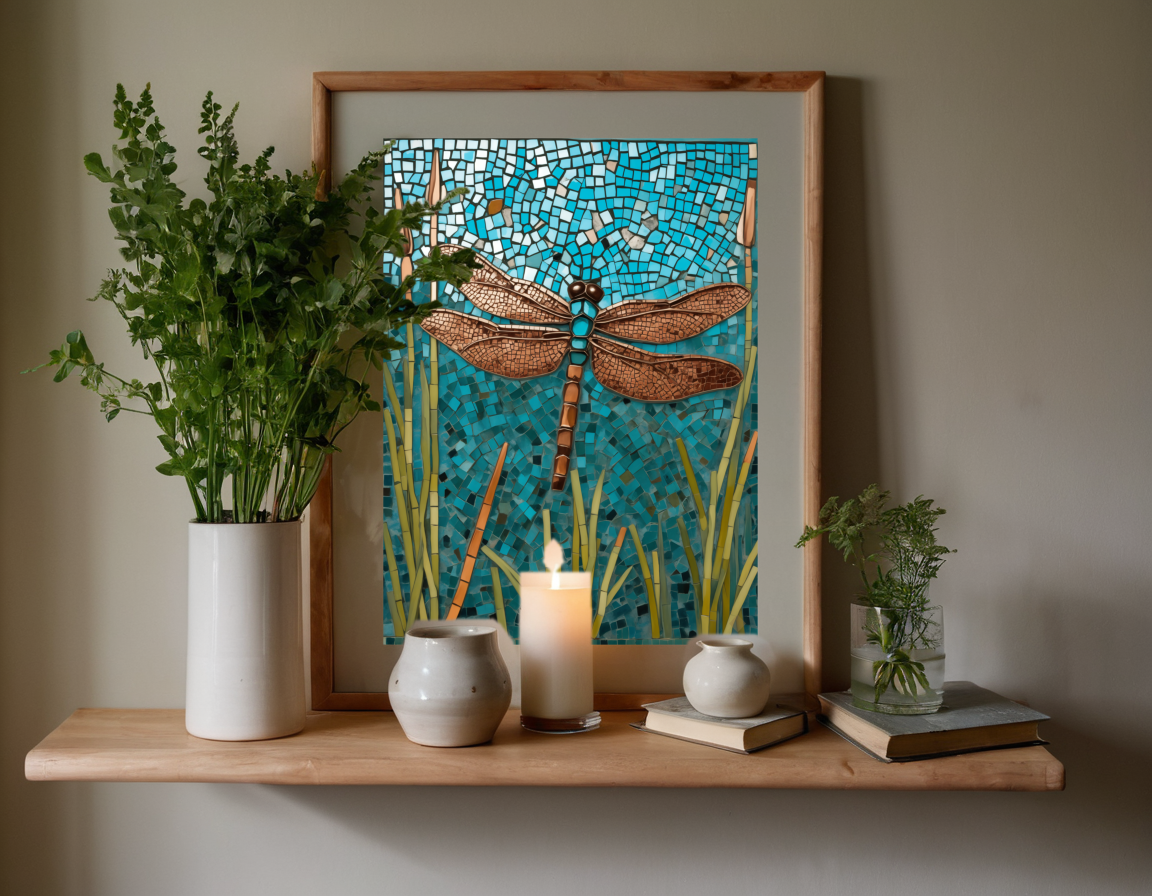 River Dragonfly Mosaic previewed in a real room