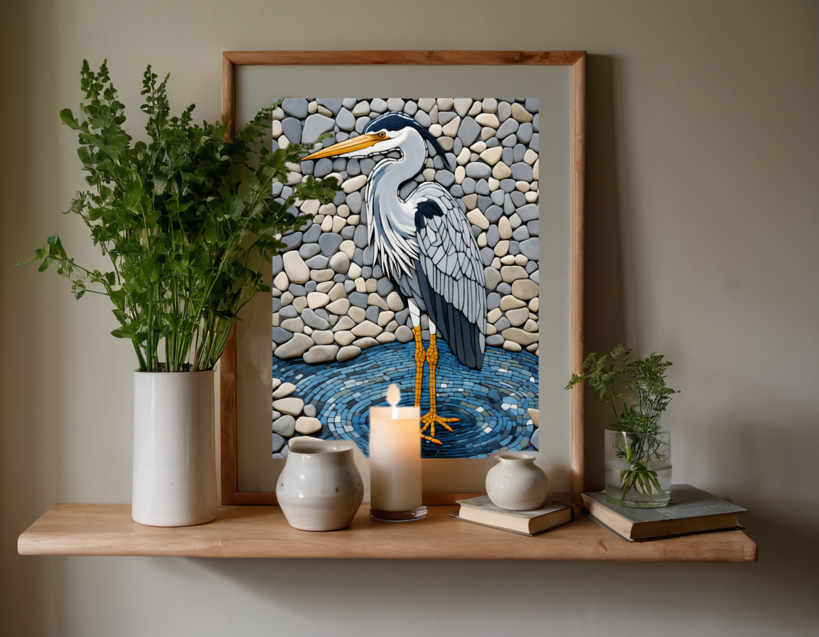 Mosaic Heron in Shallows previewed in a real room