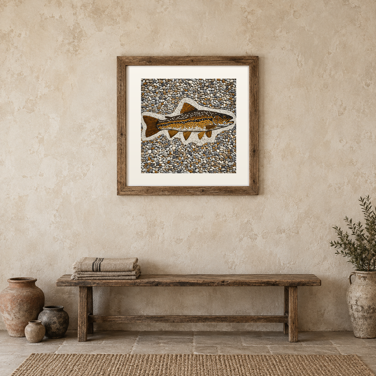 Trout Stream Mosaic previewed in a real room