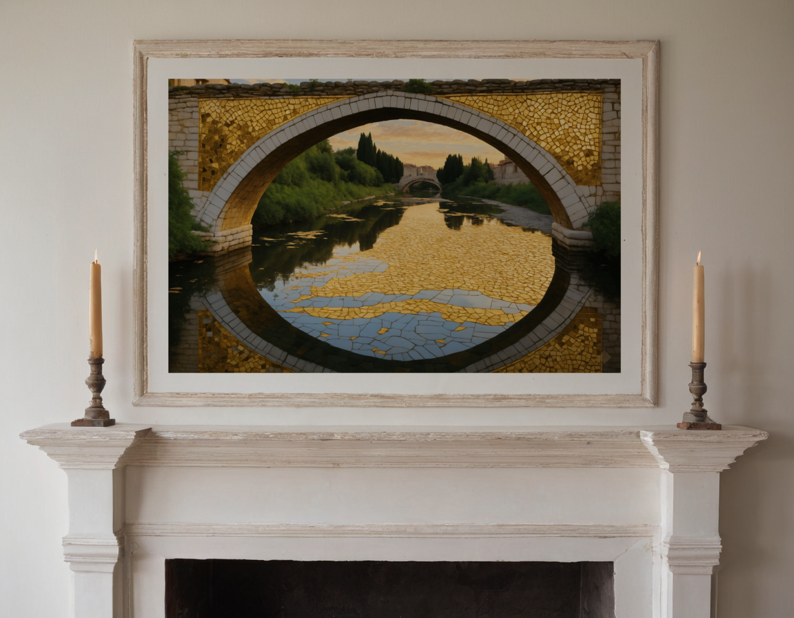 Old Stone Bridge Mosaic previewed in a real room