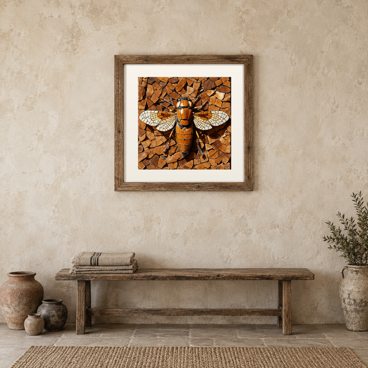 Cicada Song Mosaic previewed in a real room