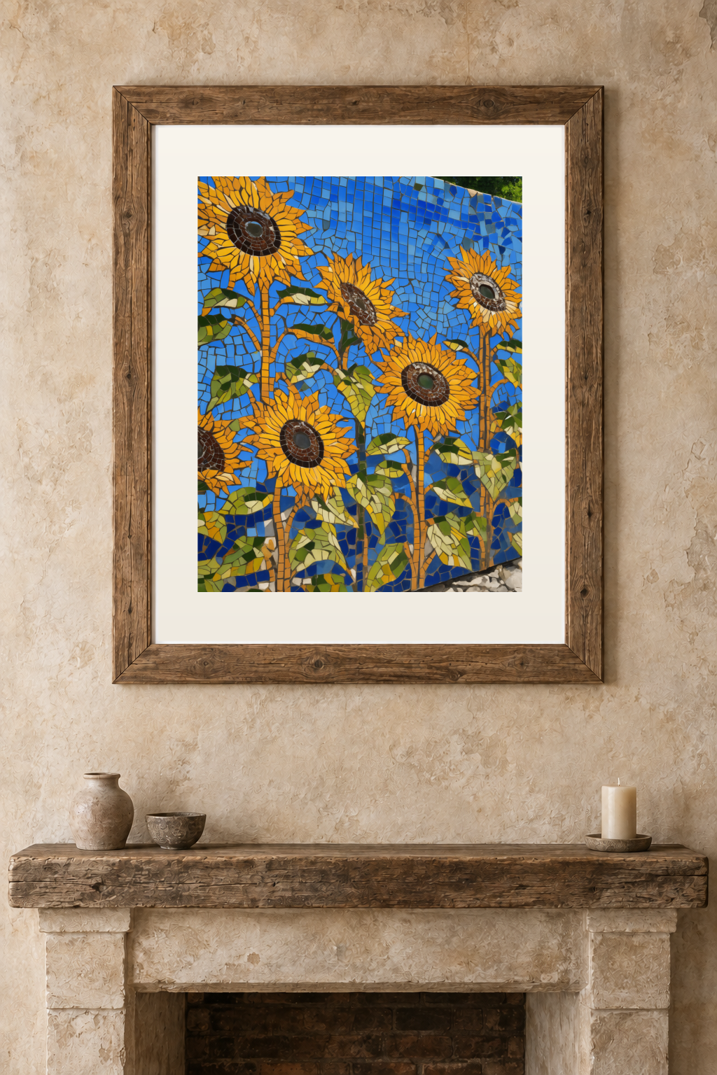 Mosaic Sunflower Field previewed in a real room