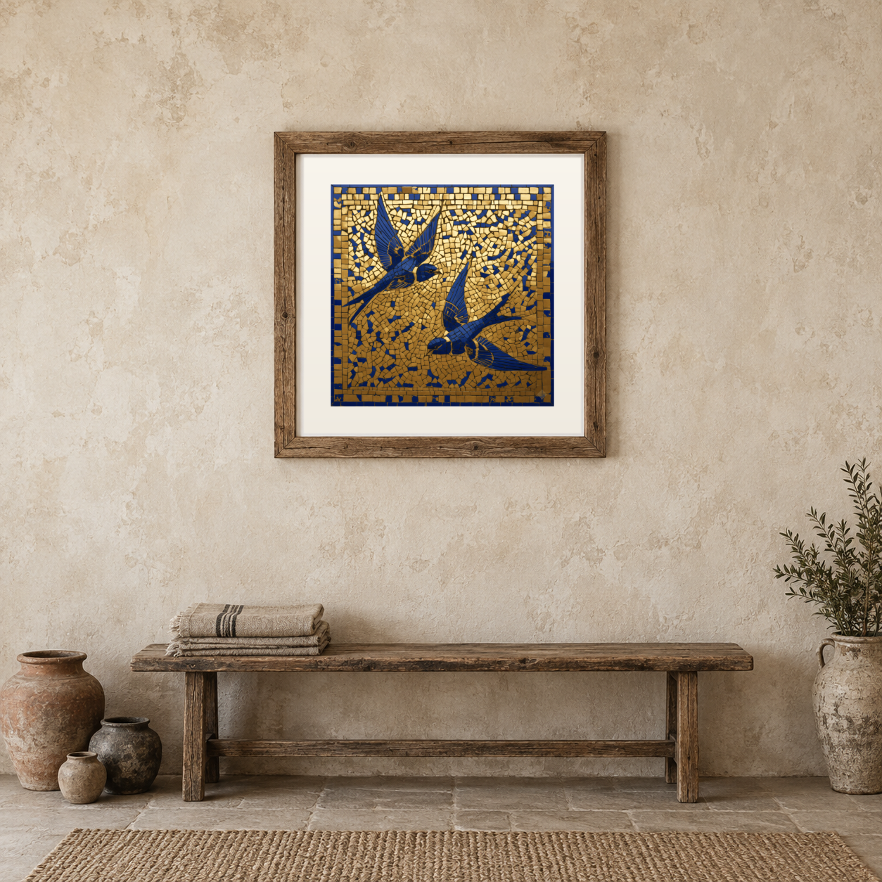 Mosaic Swallows at Dusk previewed in a real room