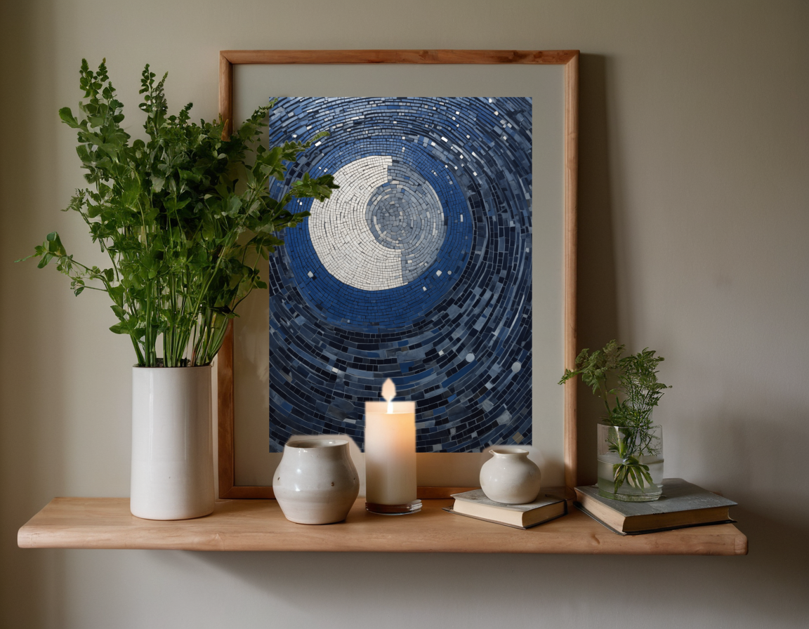 Mosaic Moon over River previewed in a real room