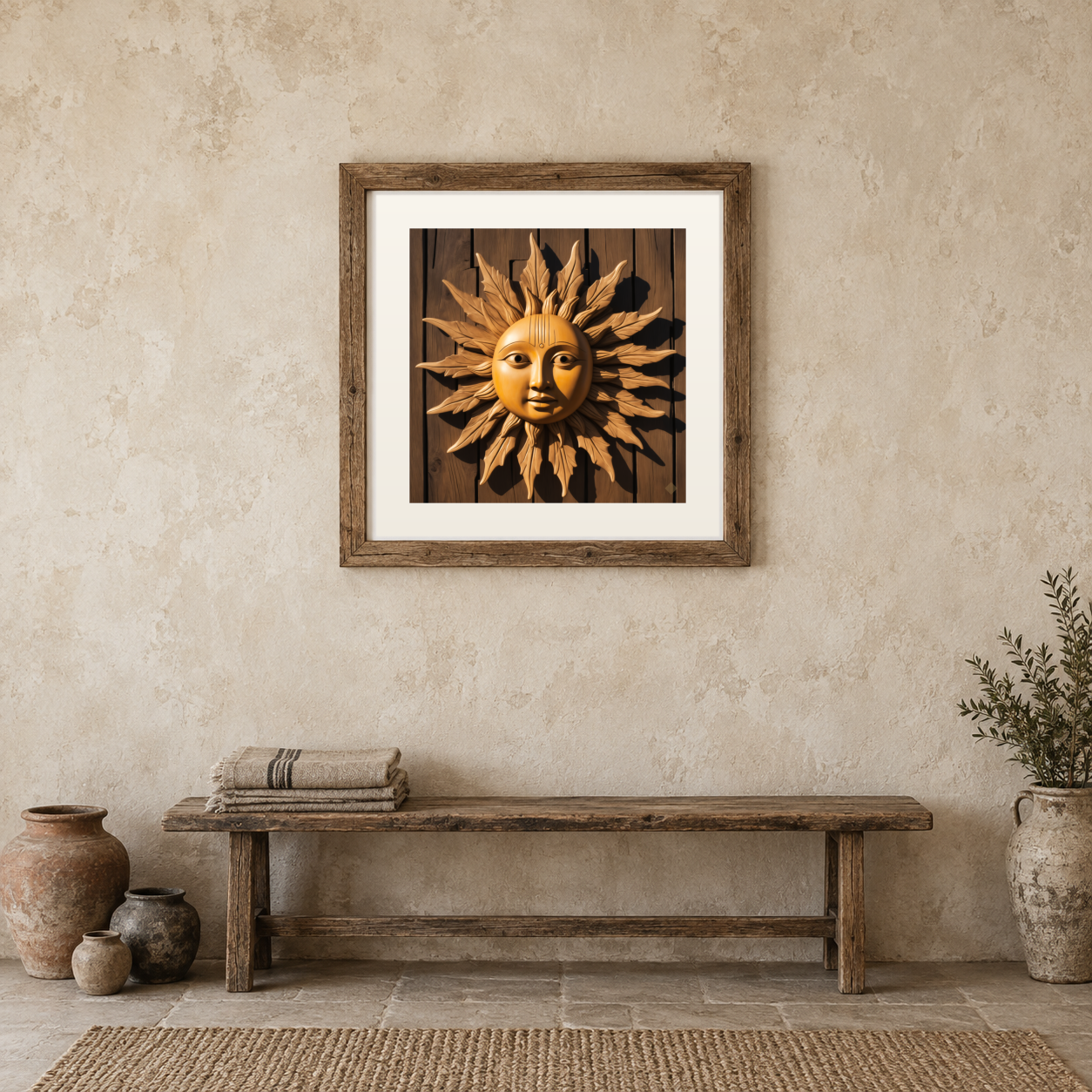 Sun Face Carving previewed in a real room