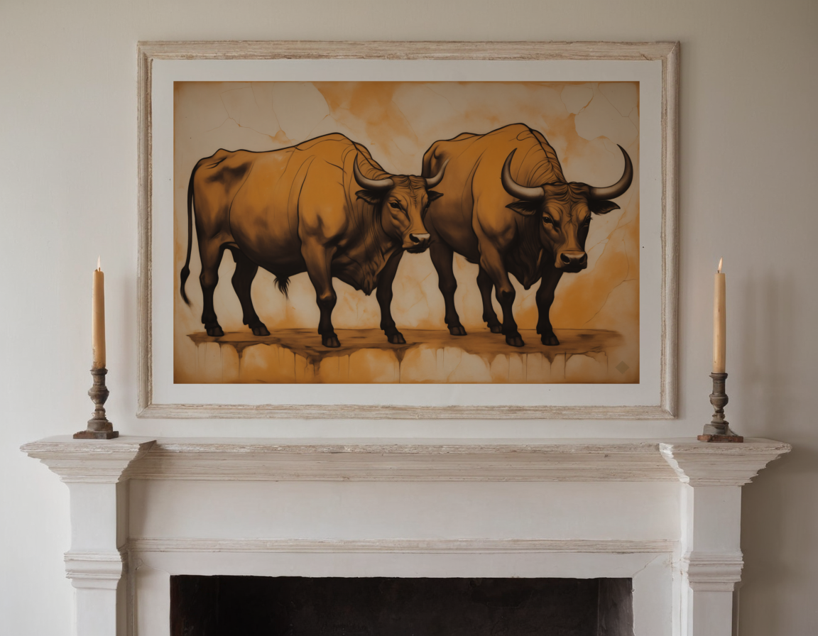 Charcoal Bulls previewed in a real room