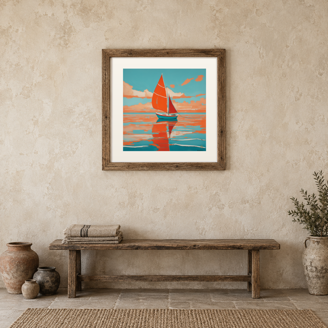 Striped Sail, Orange Sea previewed in a real room