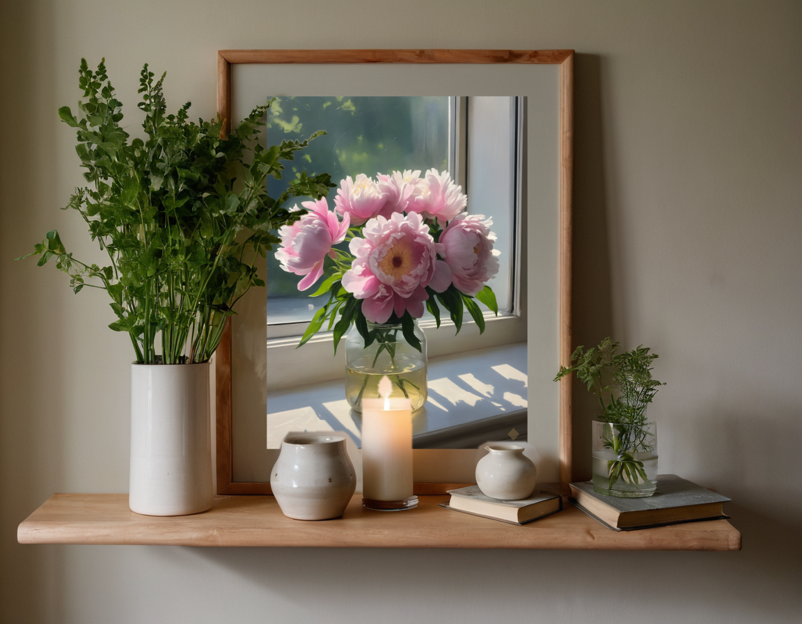 Peonies in a Glass Jar previewed in a real room