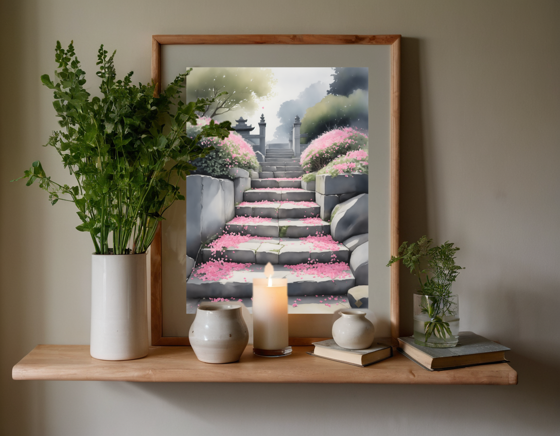 Shrine Steps in Petal Fall previewed in a real room