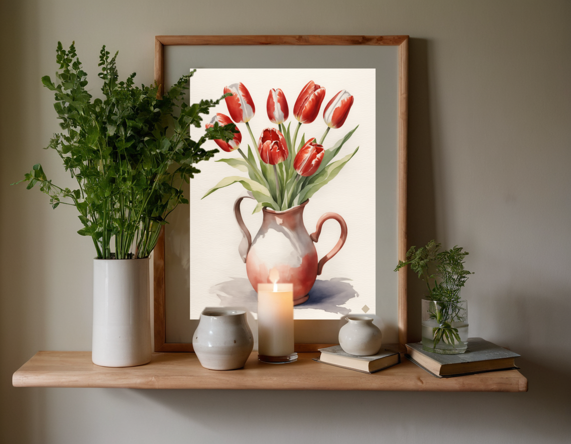 Tulips in a Stone Jug previewed in a real room