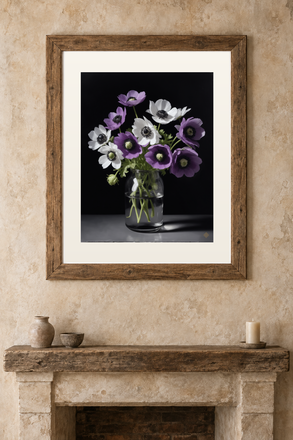 Anemones, Blue and Black previewed in a real room