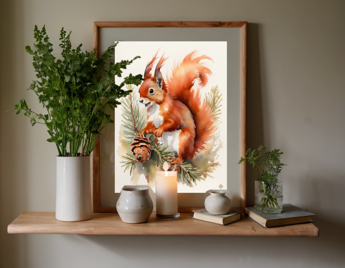 Red Squirrel with a Cone previewed in a real room
