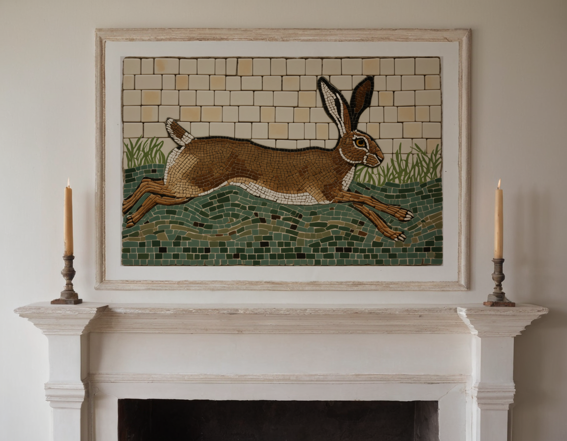 Mosaic Hare Running previewed in a real room