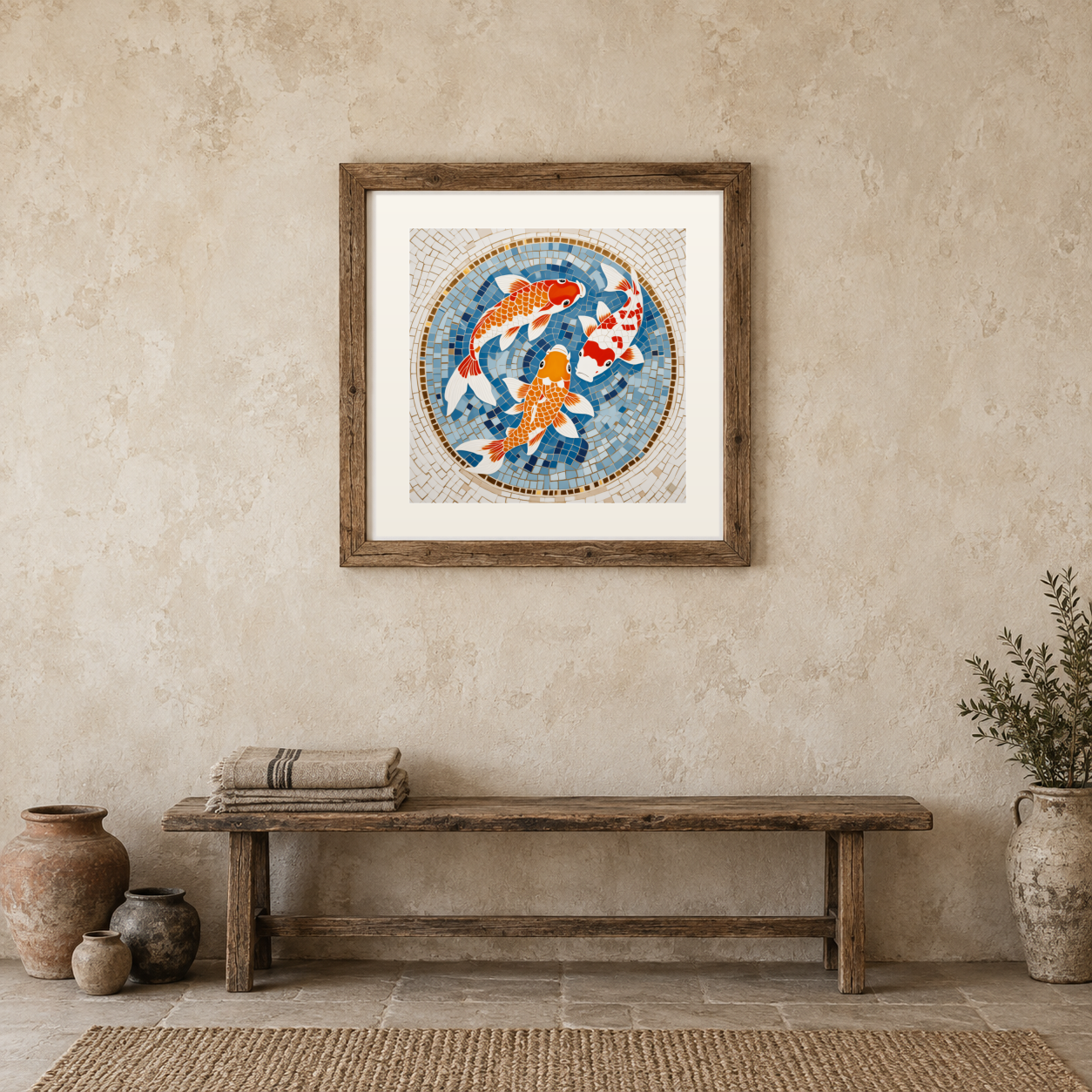 Mosaic Koi Pair previewed in a real room