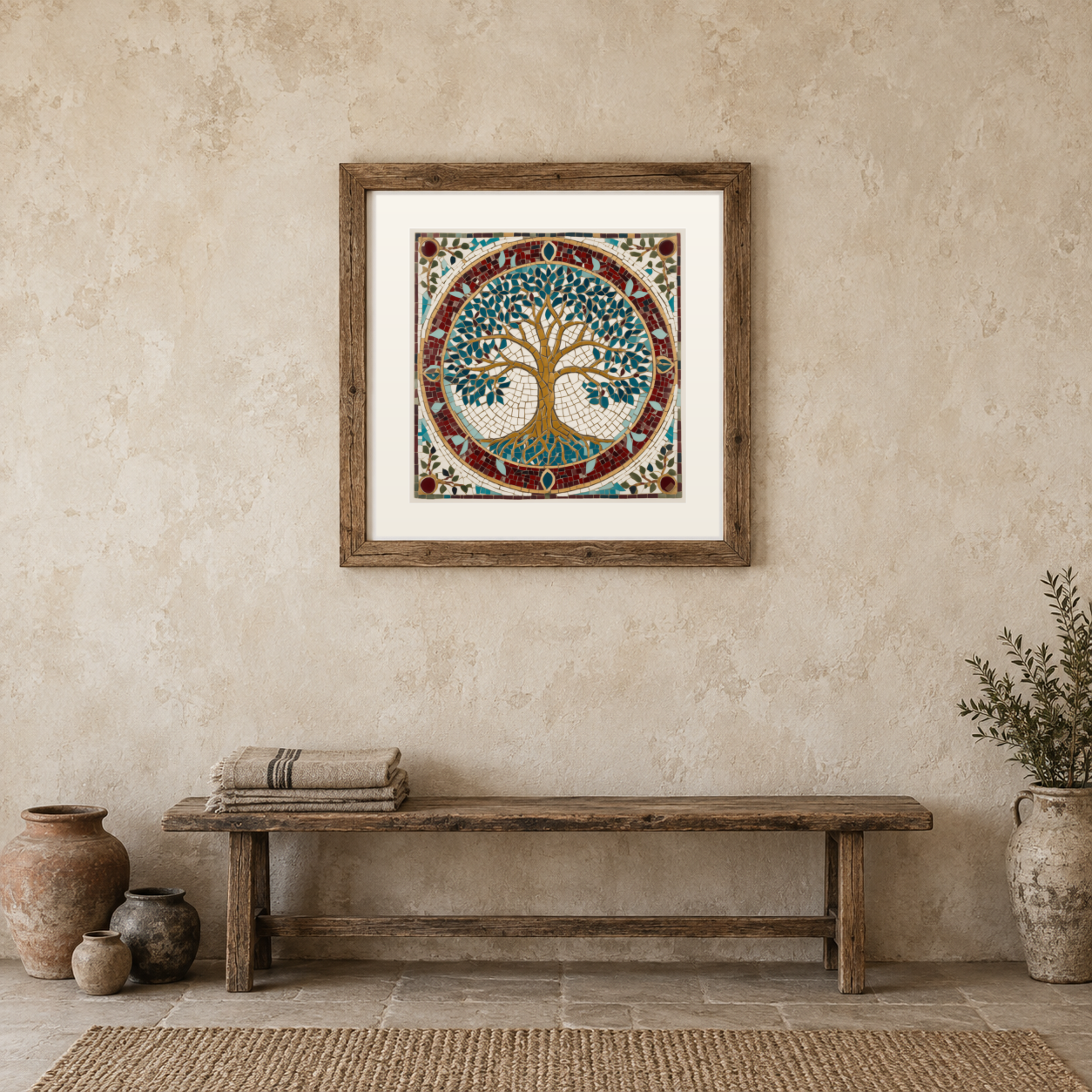 Mosaic Tree of Life previewed in a real room
