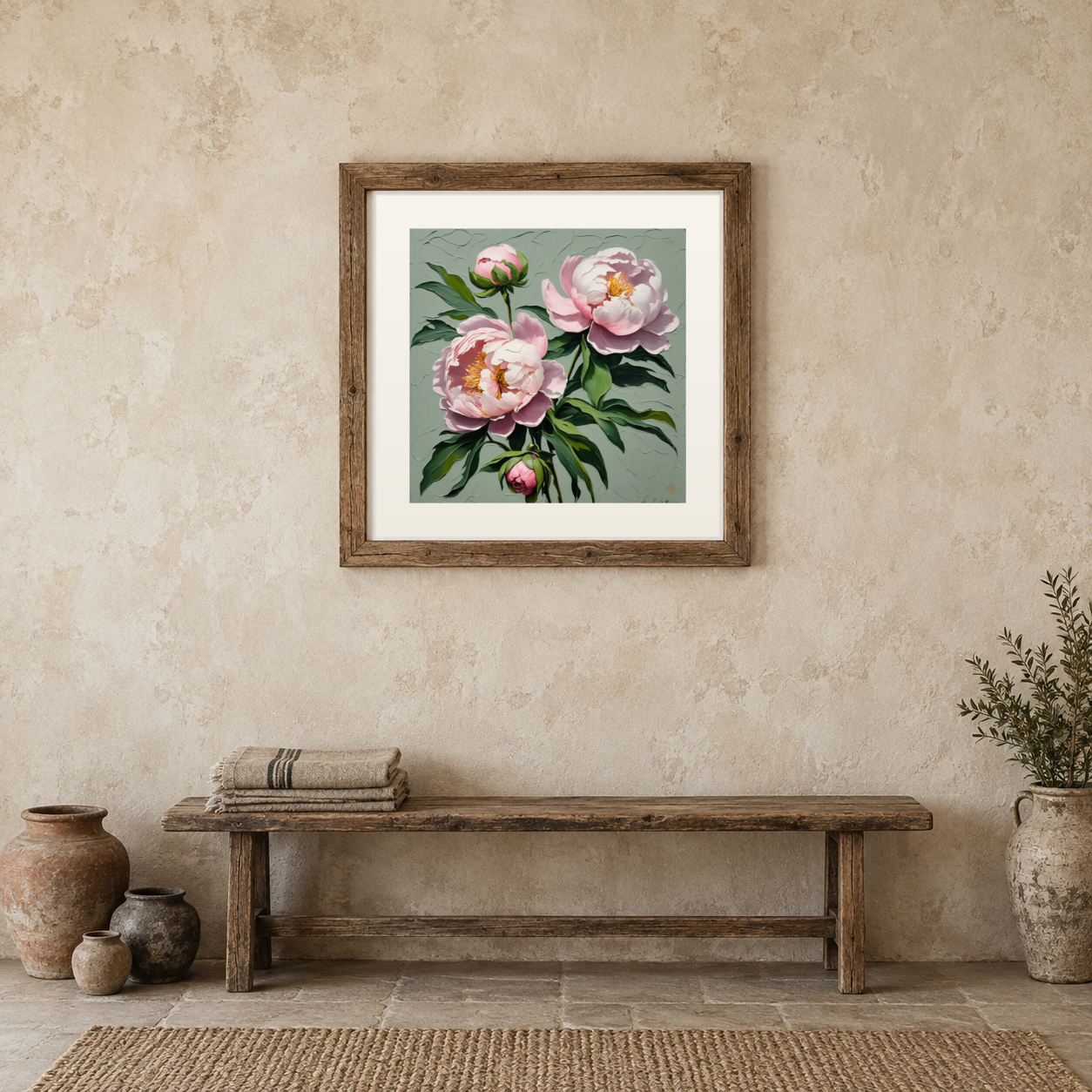 Peonies in Oil previewed in a real room
