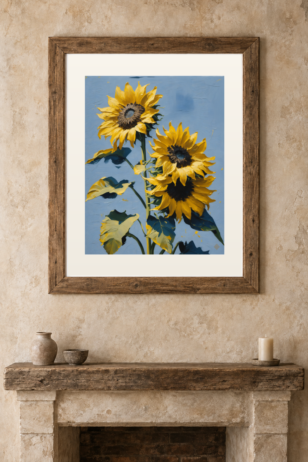 Sunflowers Late in the Day previewed in a real room