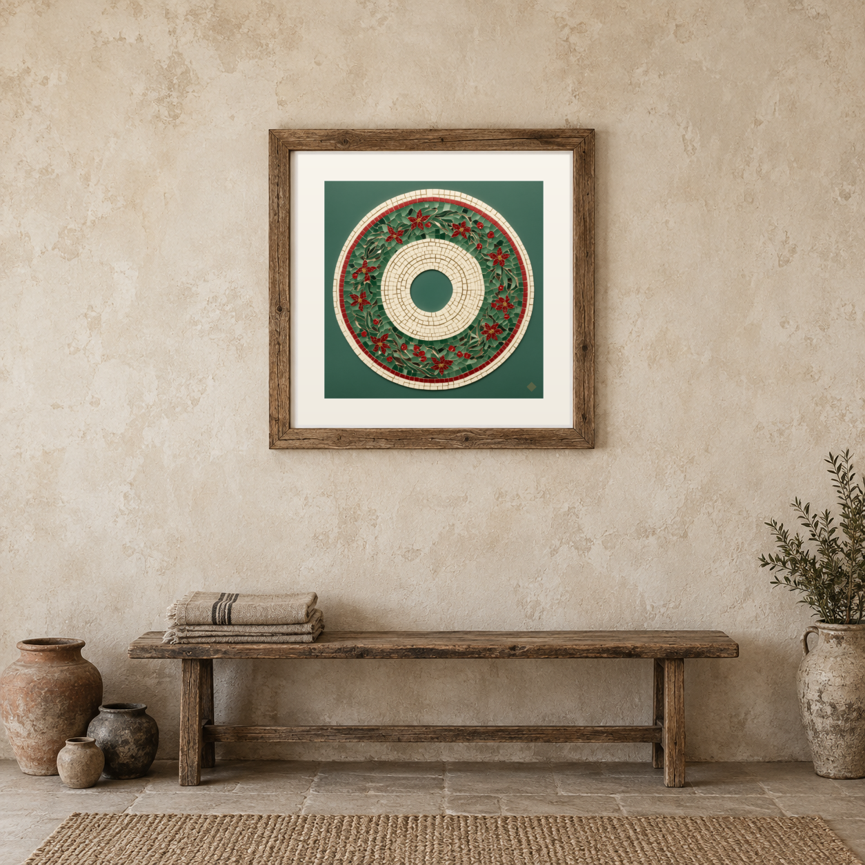 Christmas Wreath in Mosaic previewed in a real room