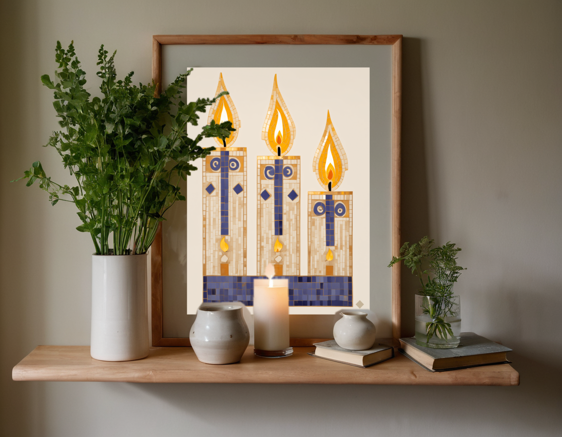 Three Candles in Mosaic previewed in a real room
