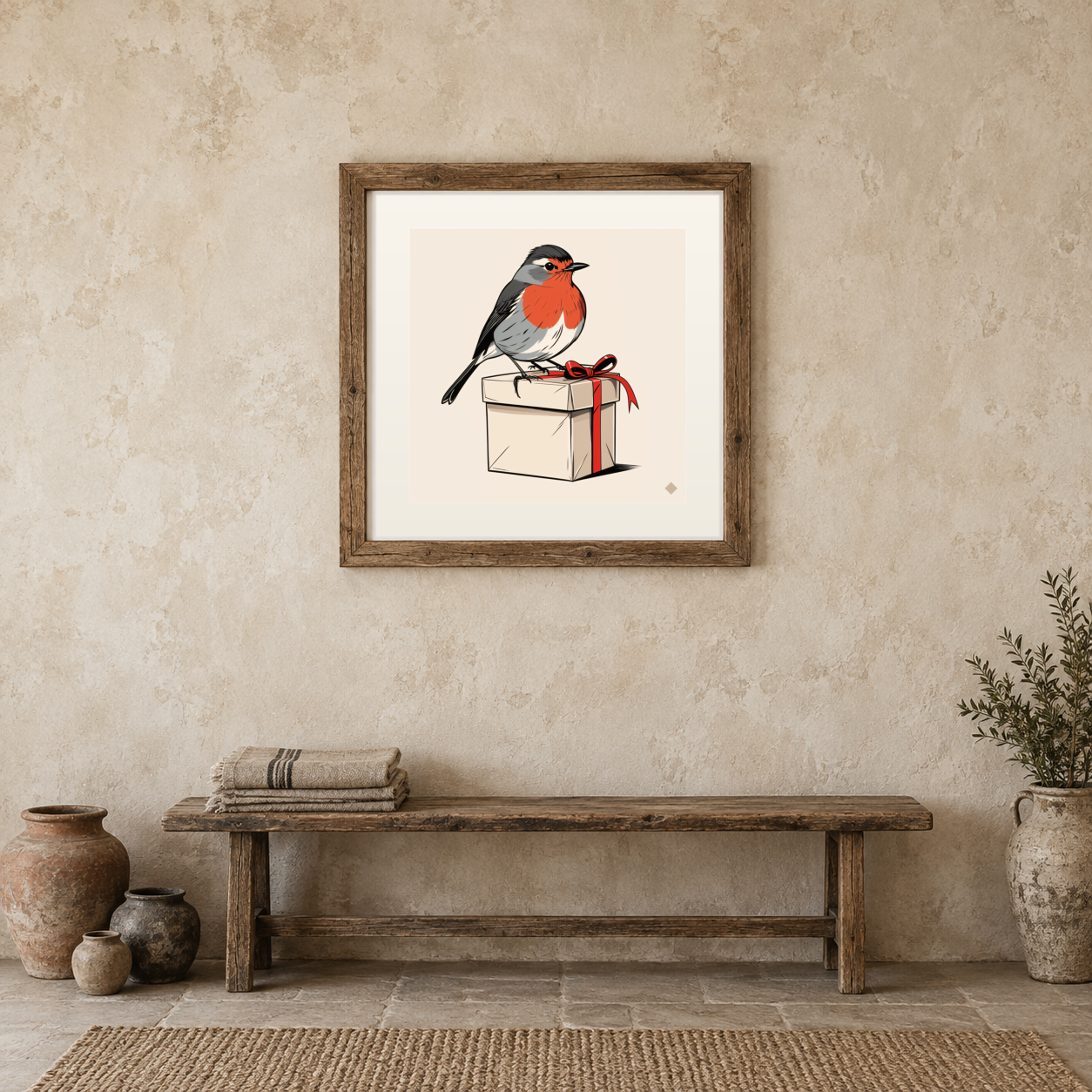 Robin on a Parcel previewed in a real room