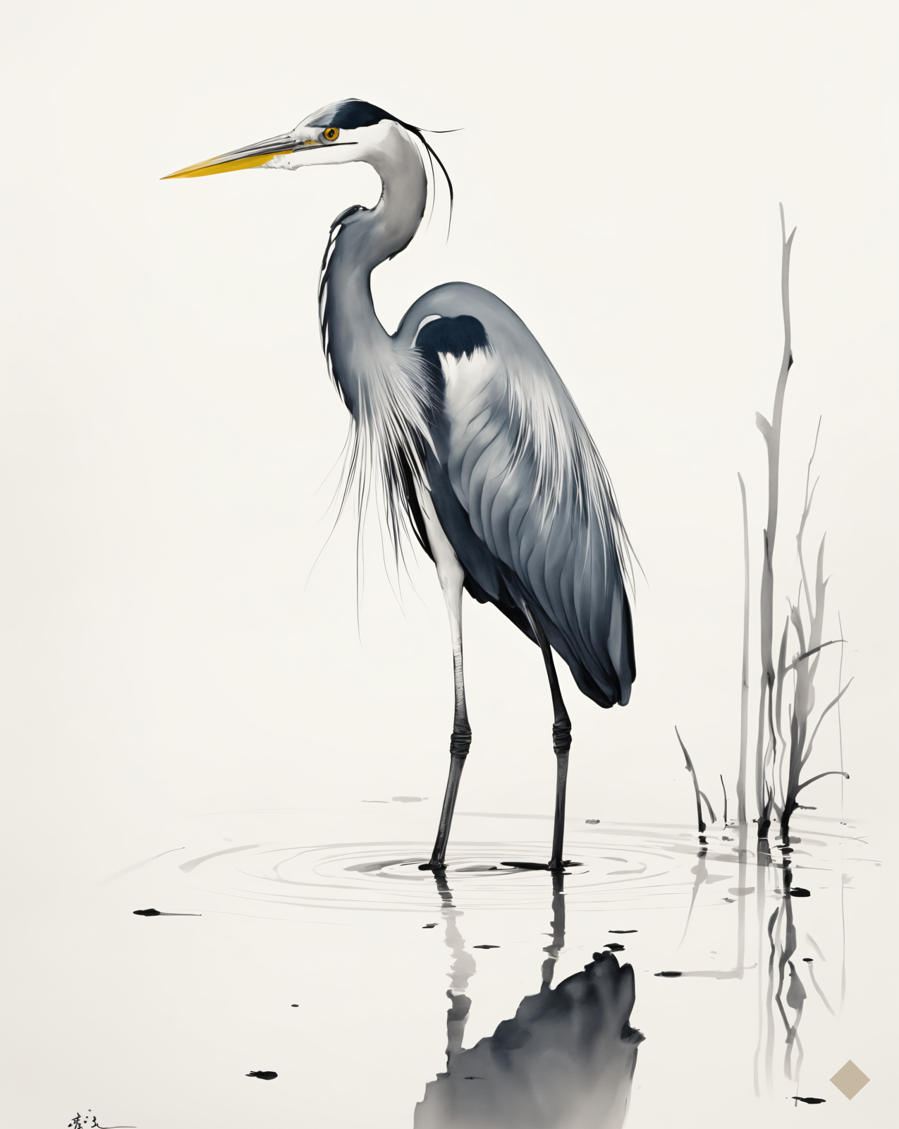 Sumi-e Heron