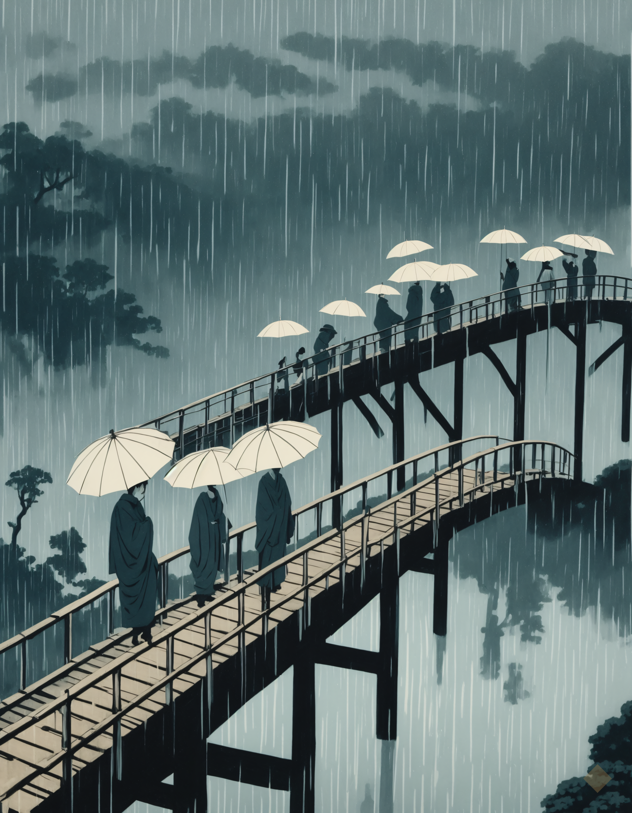 Woodblock Rain Bridge
