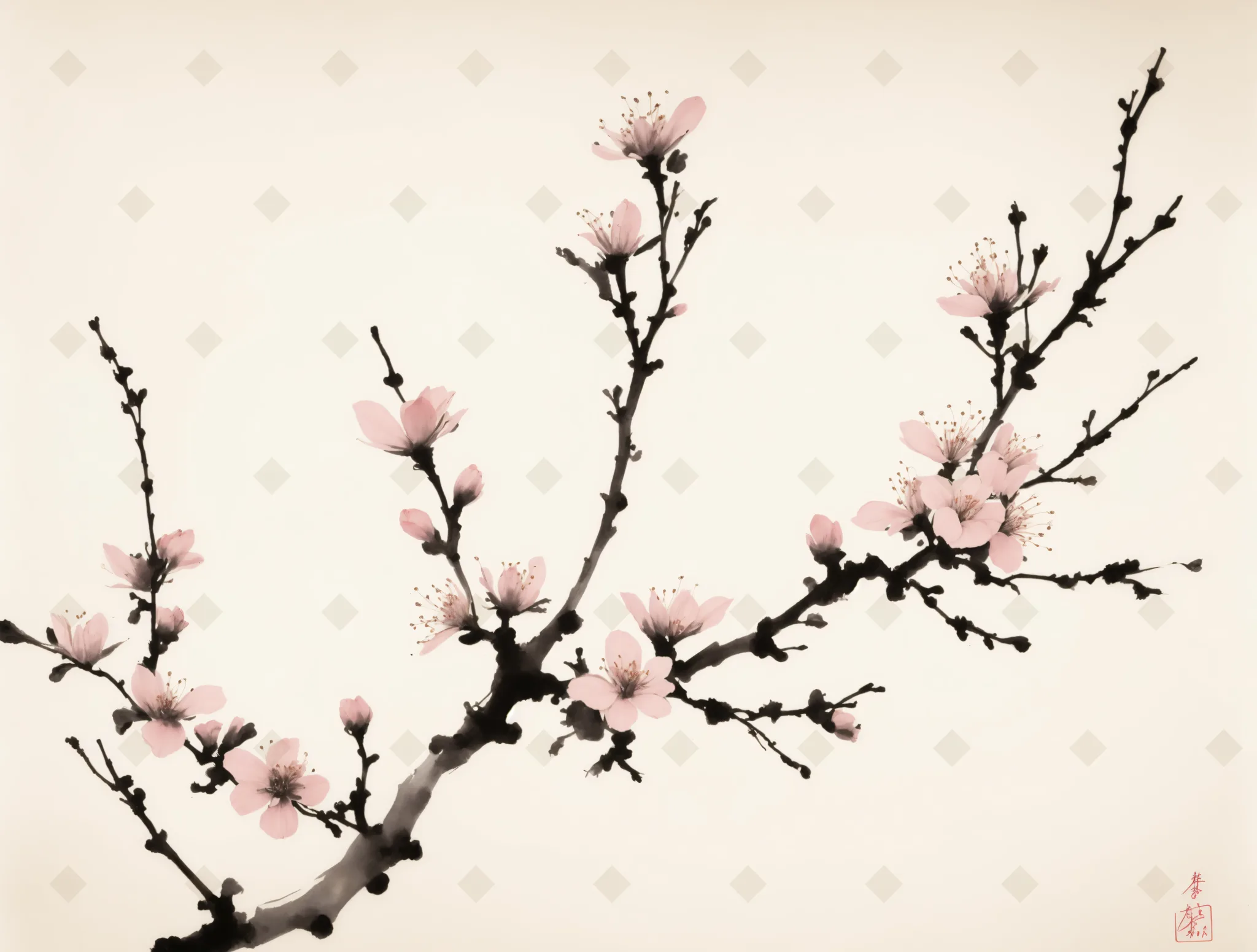 Sumi-e Plum Branch — Botanical digital art print