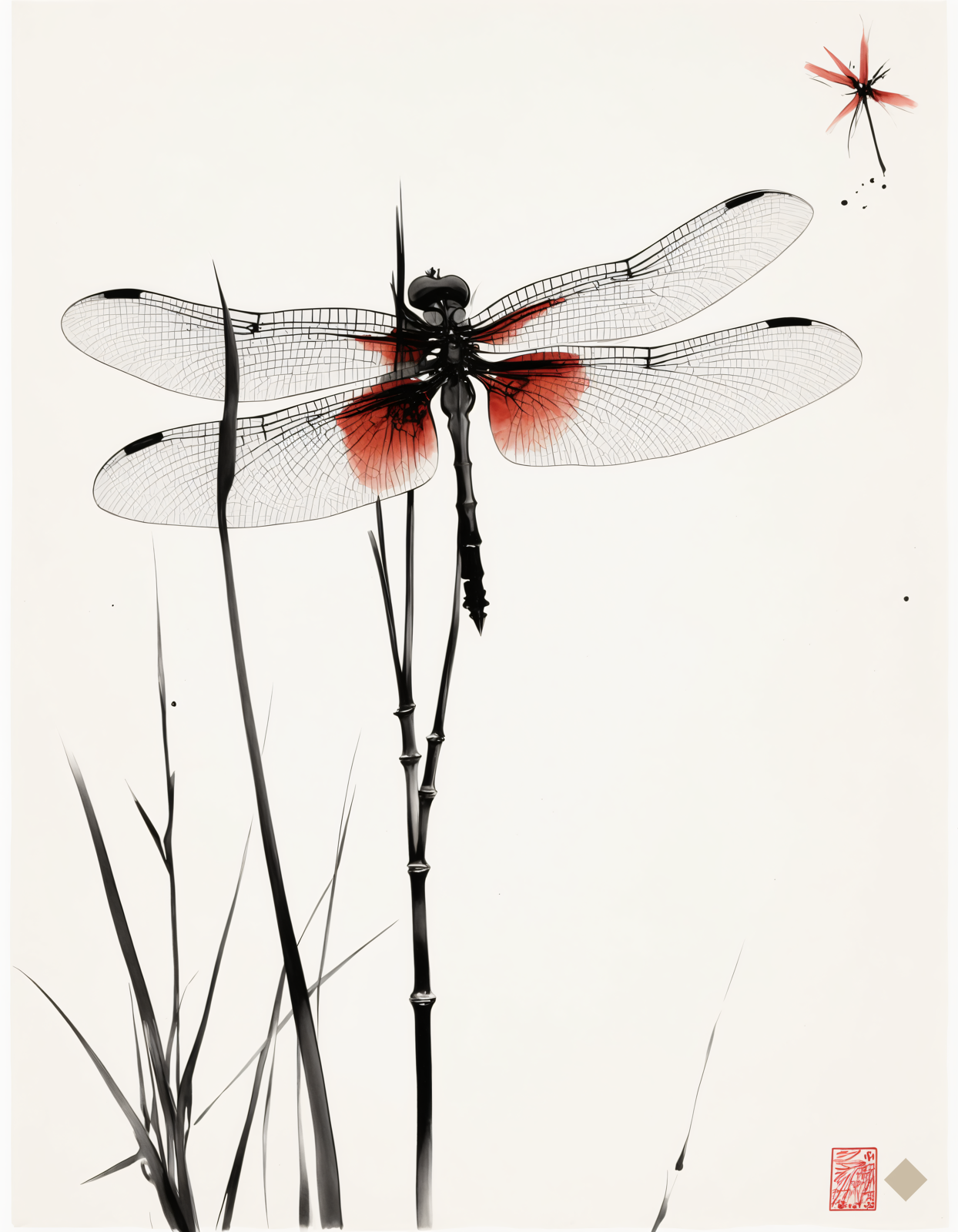 Sumi-e Dragonfly Reed