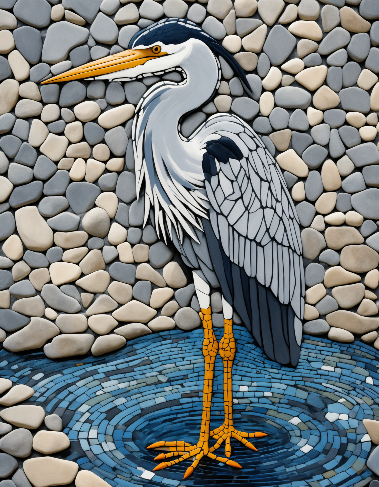 Mosaic Heron in Shallows