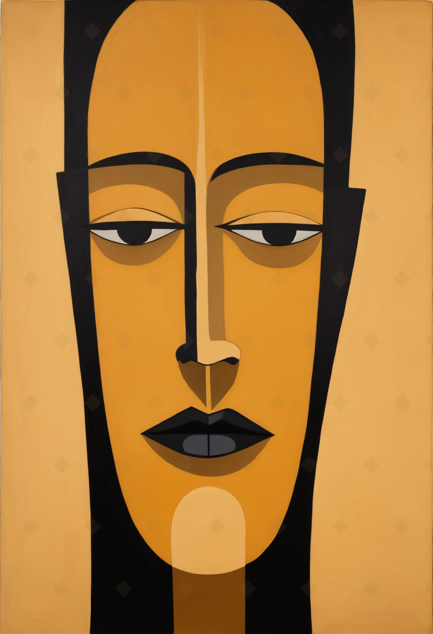 Ochre and Black Face — Cubism digital art print