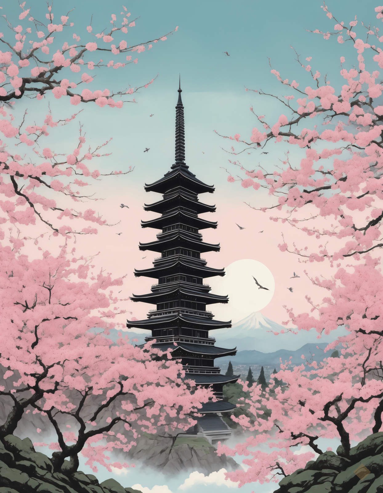 Pagoda in Blossom Season