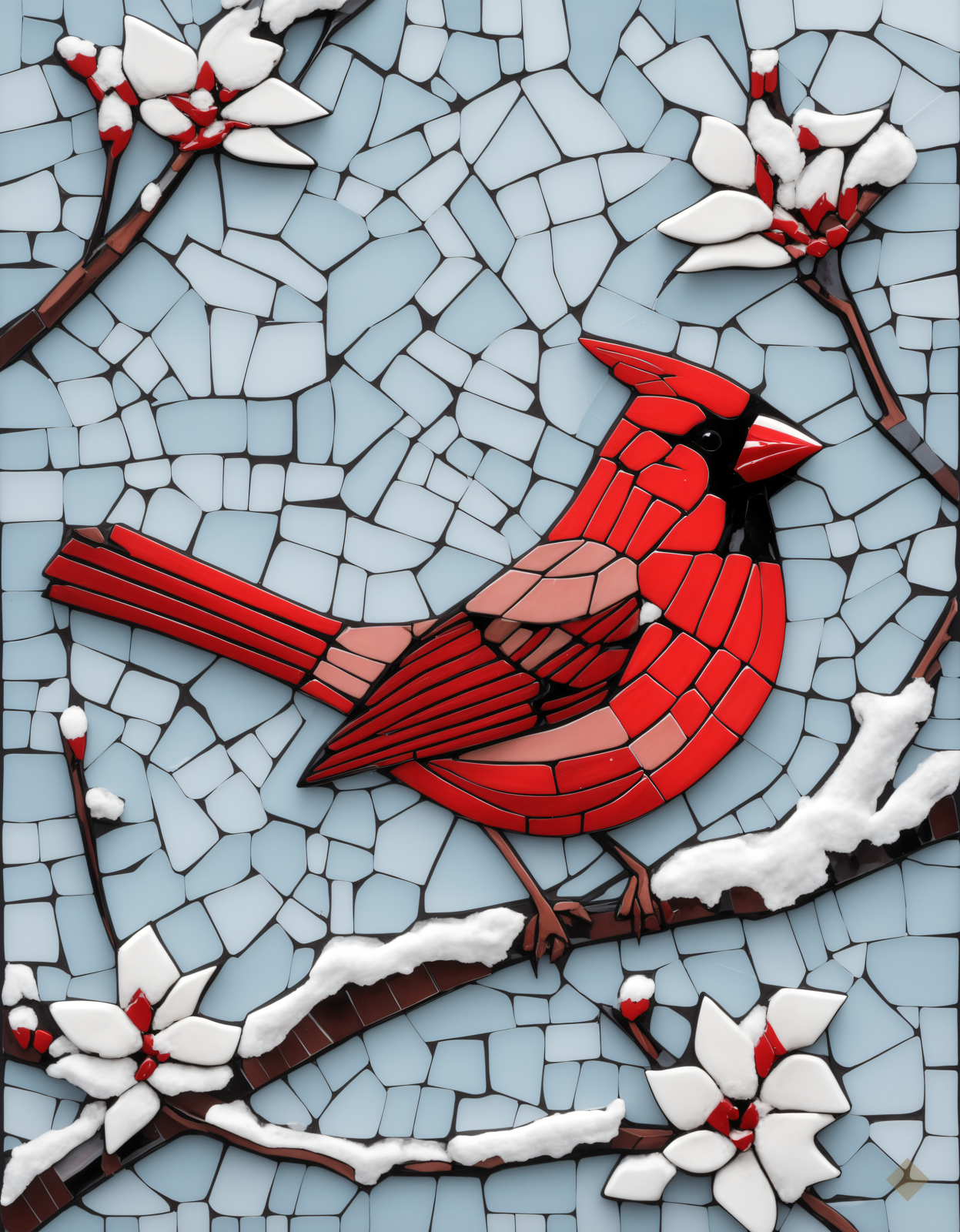 Mosaic Cardinal in the Snow