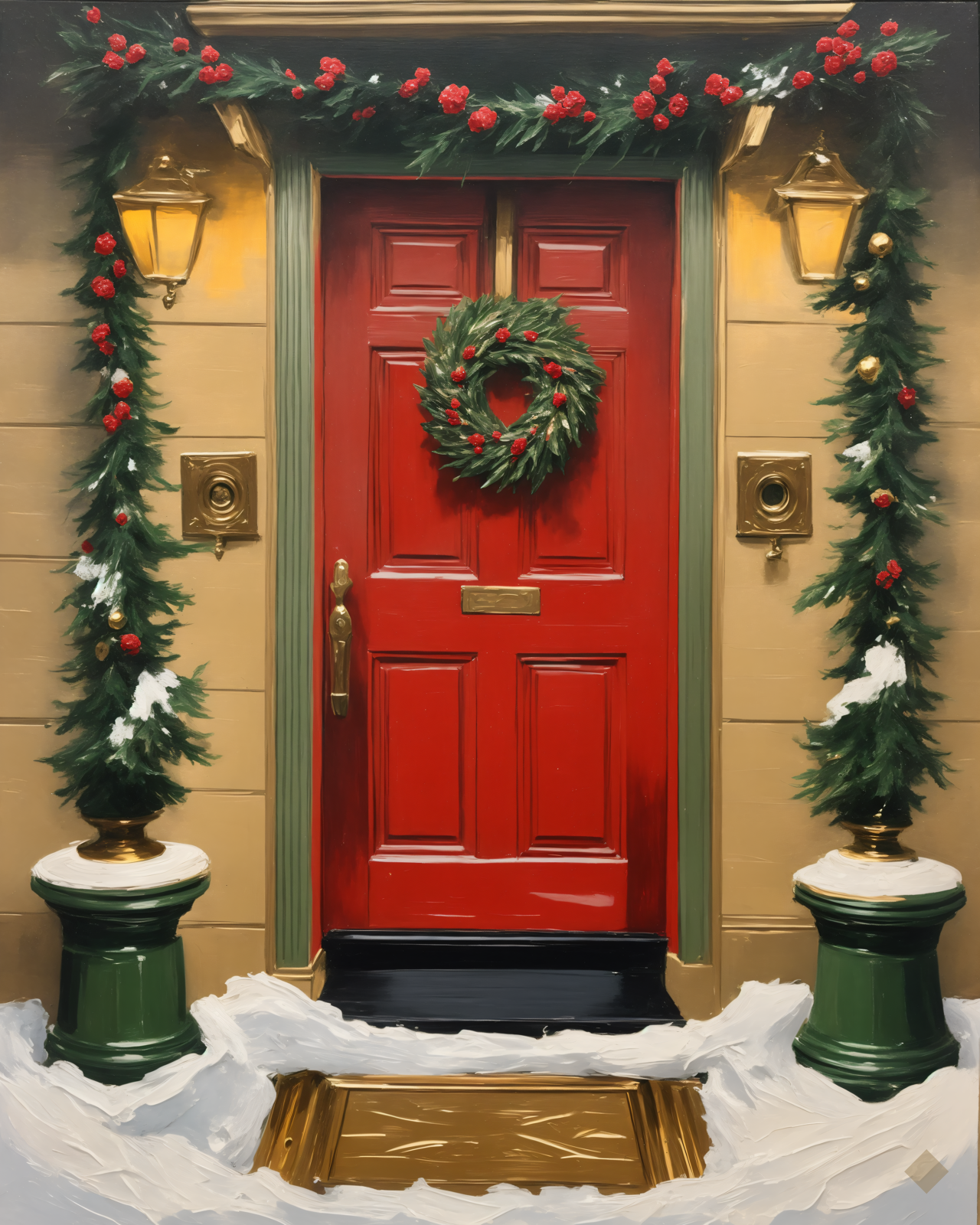 Bells on a Red Door — Christmas digital art print