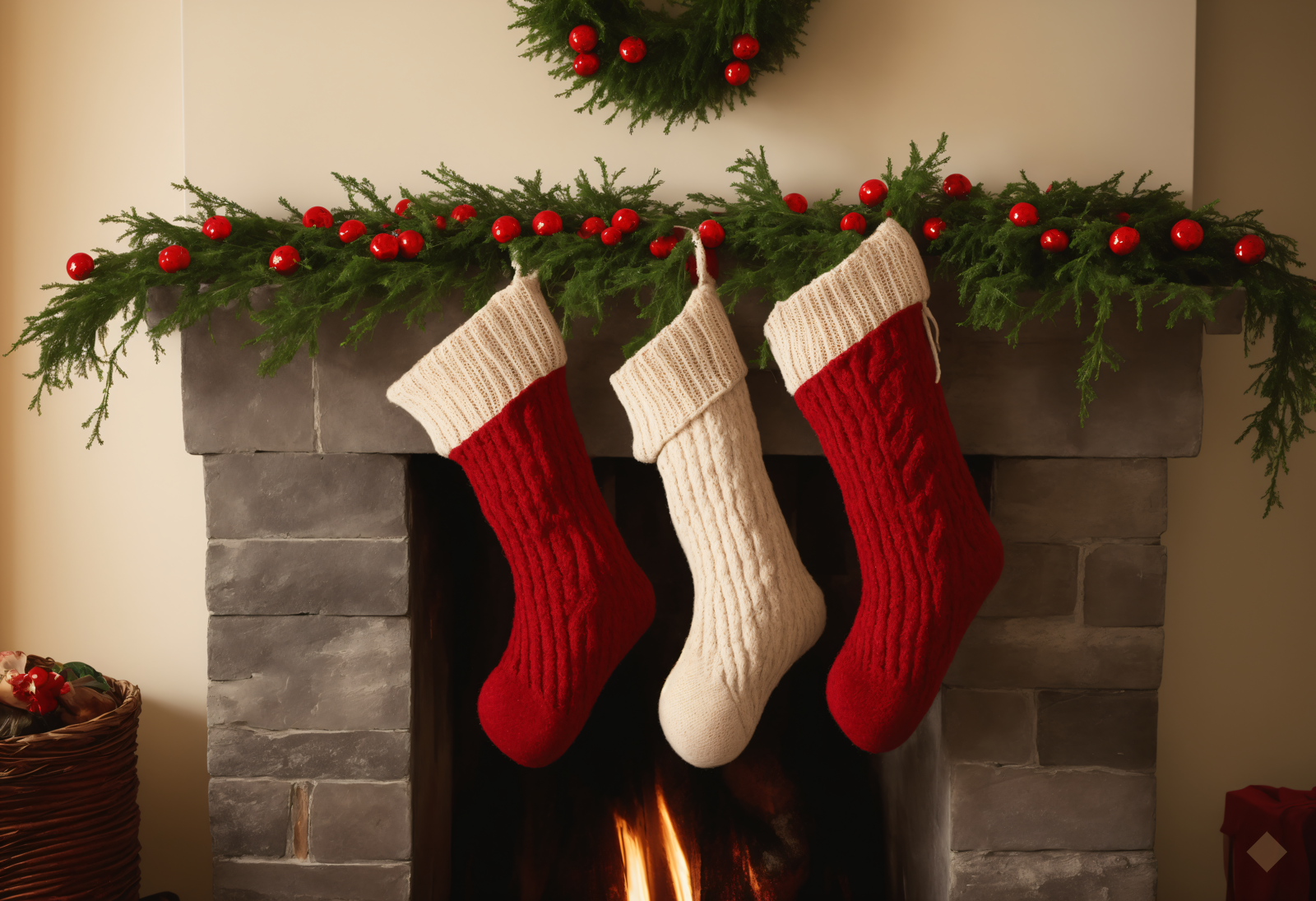 Stockings on the Mantel — Christmas digital art print