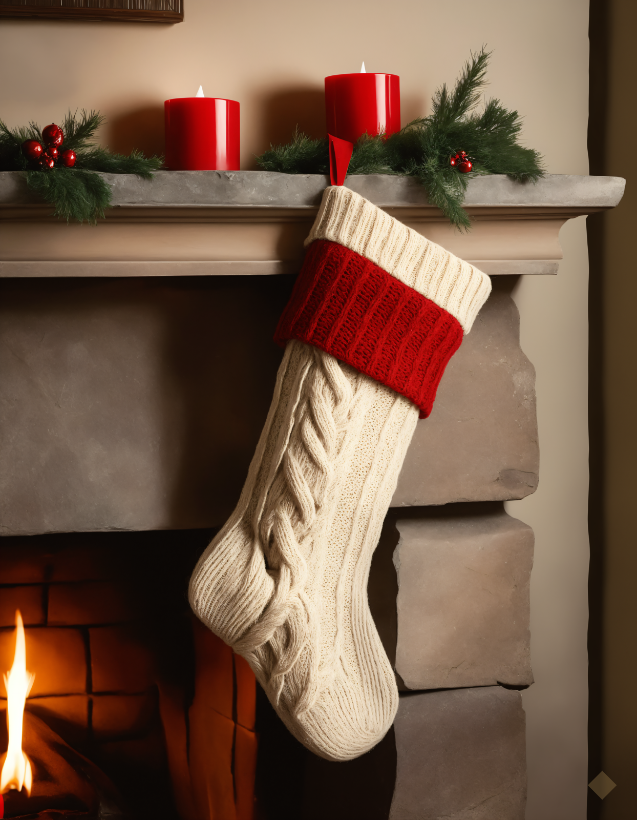 Stocking, Cable Knit — Christmas digital art print