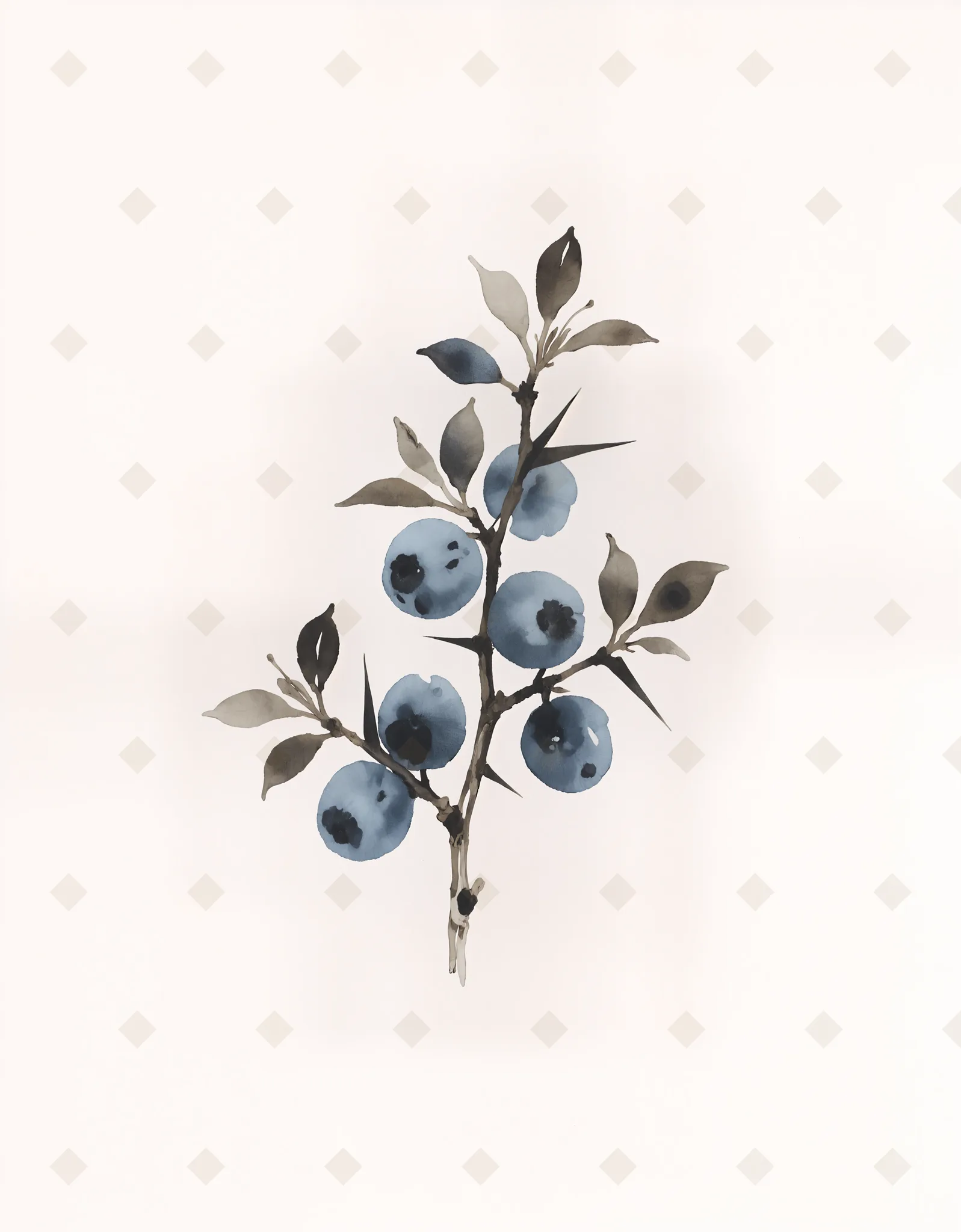Sloes on the Blackthorn — Botanical digital art print